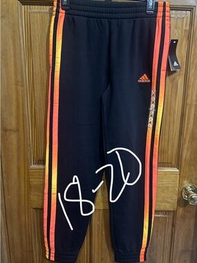 adidas Kids Black Joggers with Orange & Yellow Gradient Side Stripes